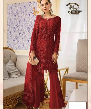 LAAIBAH GULAL RED NET PAKISTANI SUITS SUPPLIER