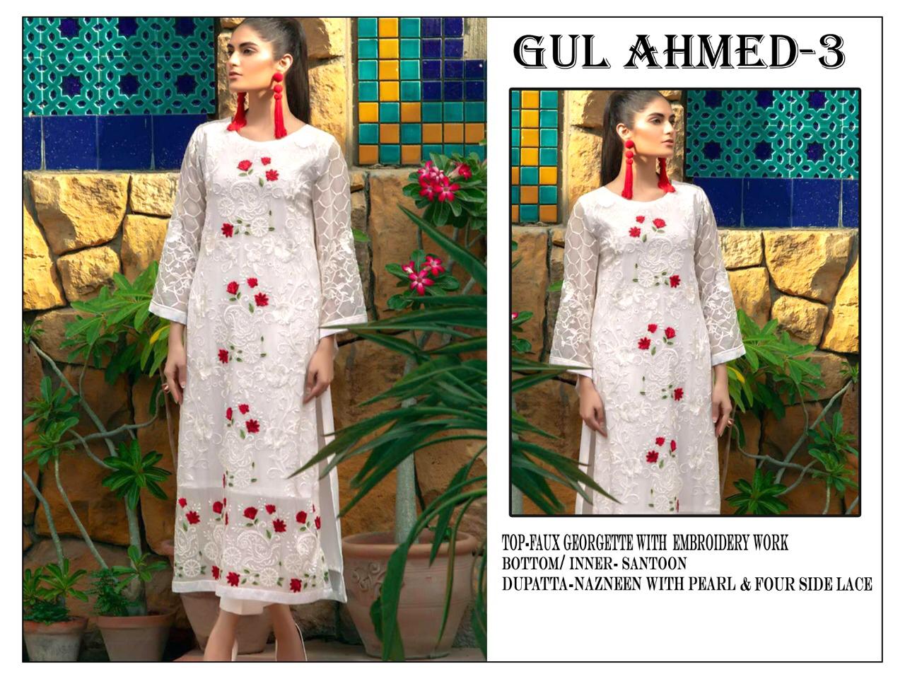 GULAHMED 03 PAKISTANI GEORGETTE WHITE SUIT