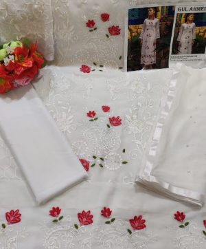 GULAHMED 03 PAKISTANI GEORGETTE WHITE SUIT