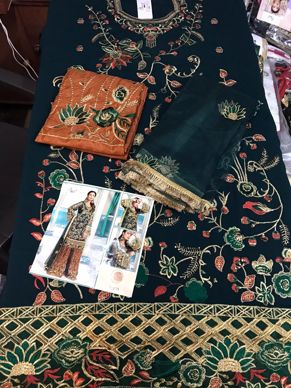 SHREE FABS S 134 GREEN PAKISTANI SUITS IN SINGLE PIECE