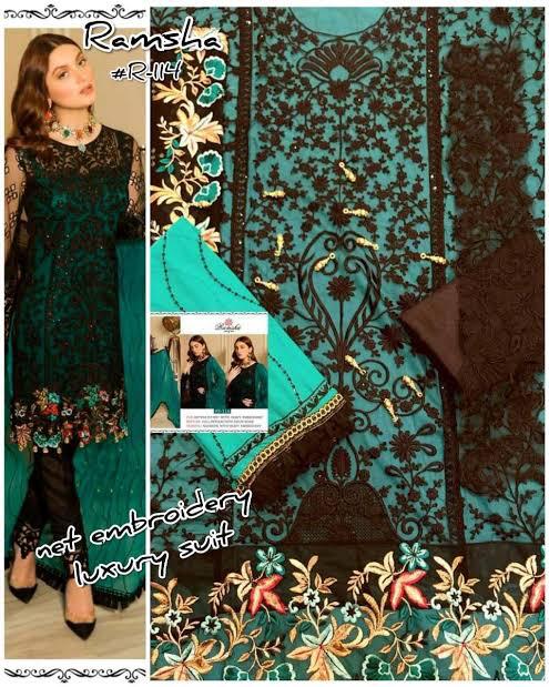 RAMSHA R 114 COLORS PAKISTANI SUITS WITH FREE SHIPPING