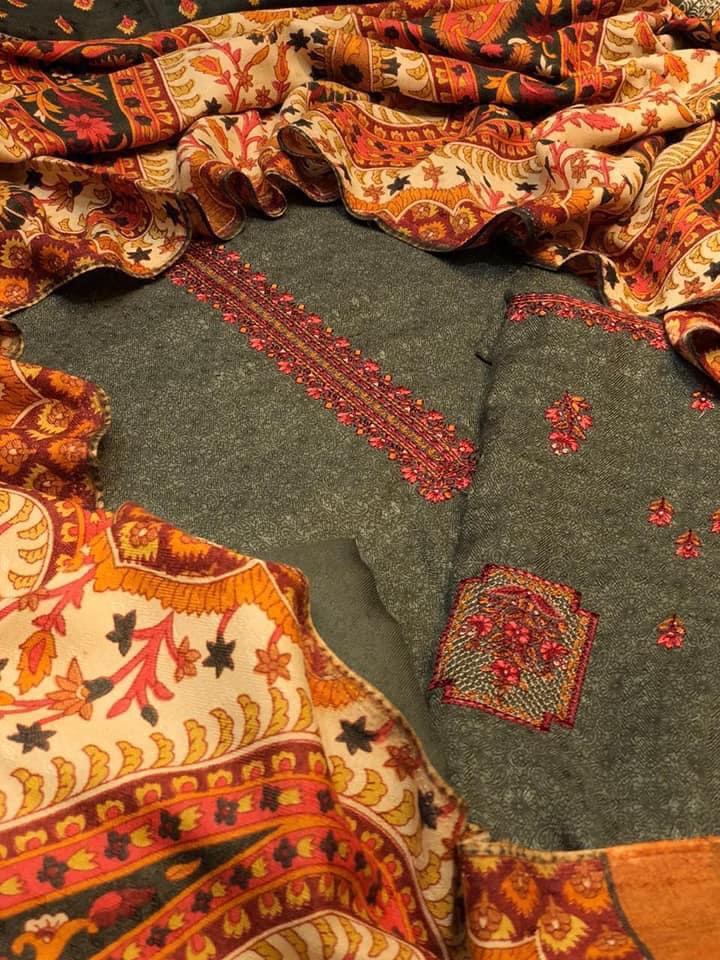 Pista Color Wool Pashmina Winter Wear Casual Salwar Kameez | Heenastyle