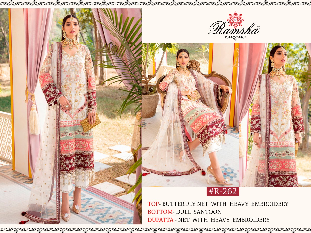 RAMSHA R 262 PAKISTANI SUITS FOR ONLINE RESELLERS