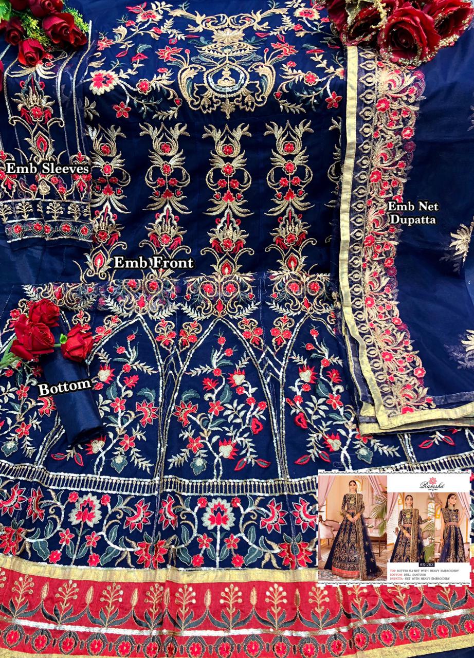 RAMSHA R 263 PAKISTANI SUITS FOR ONLINE RESELLERS