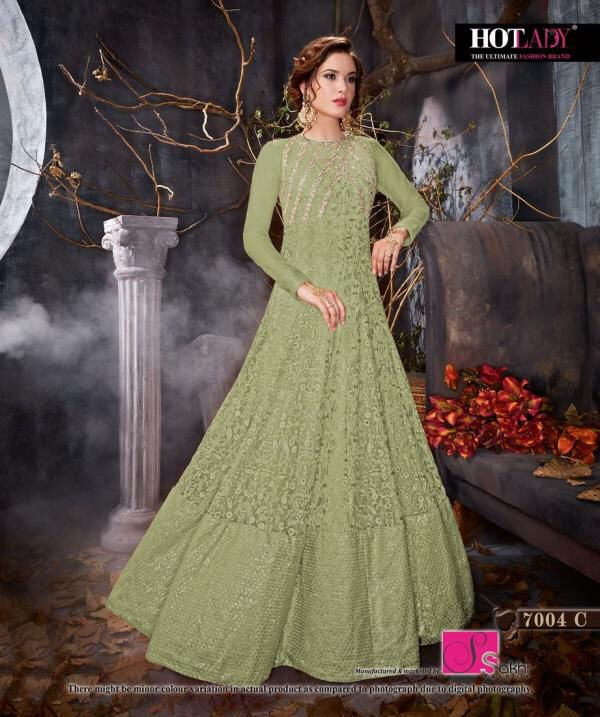 Pista Green Embroidered Gown Design by Ekru by Ekta and Ruchira at Pernia's  Pop Up Shop 2024