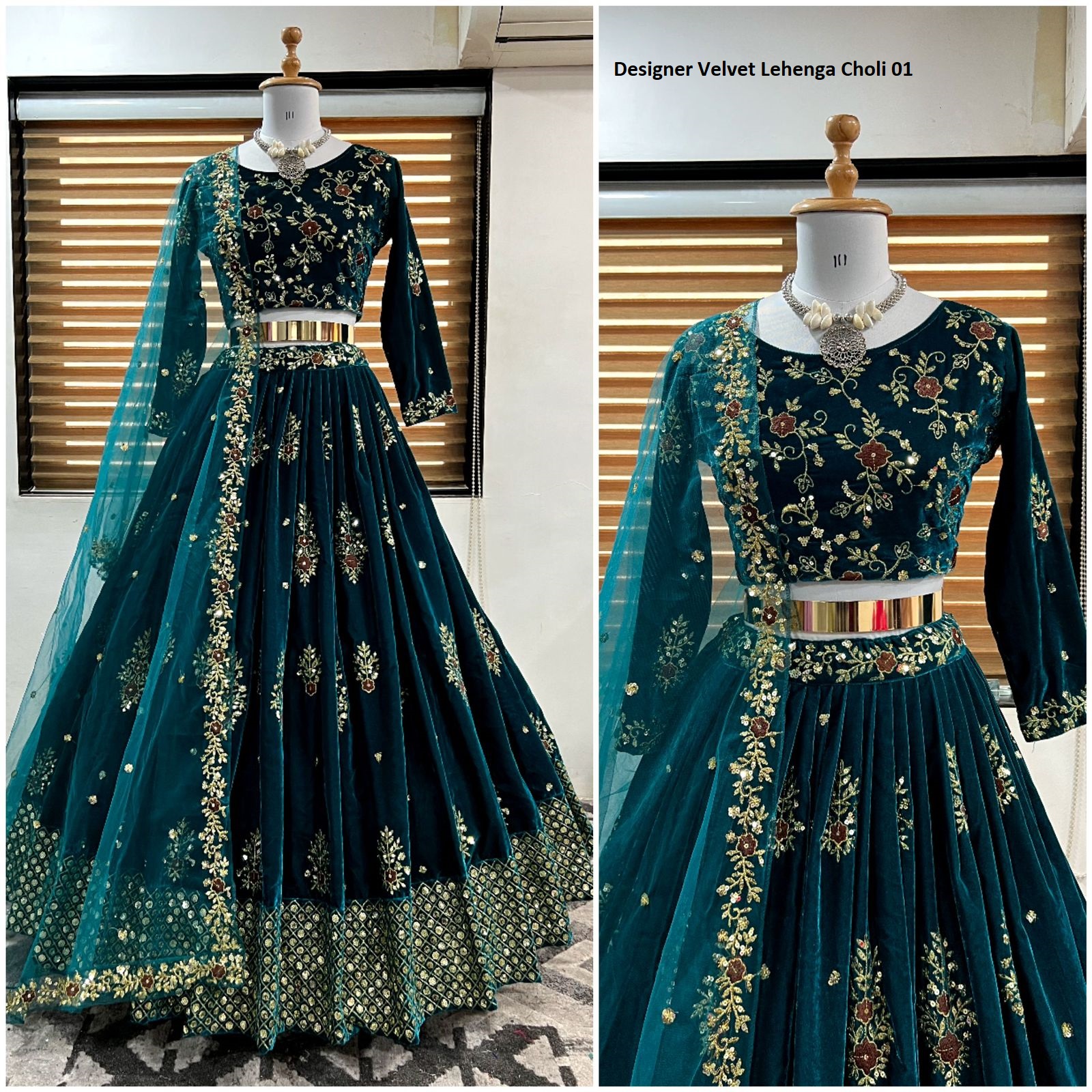 Wedding Velvet Lehenga - Designer Luminous Maroon Front Slit Lehenga –  Empress Clothing