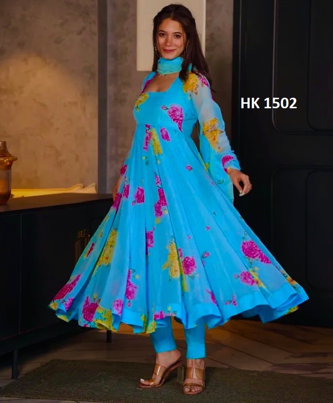 Readymade Peach Floral Block Printed Anarkali Suit 3536SL05