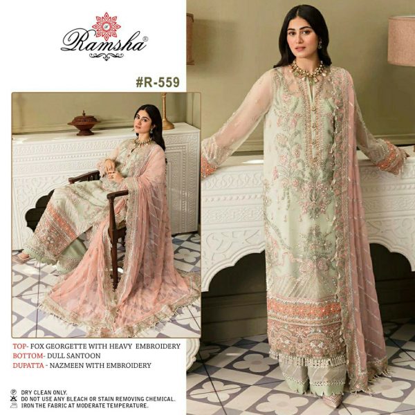 R-538 HIT DESIGN BY RAMSHA GEORGETTE EMBROIDERY PAKISTANI DRESS