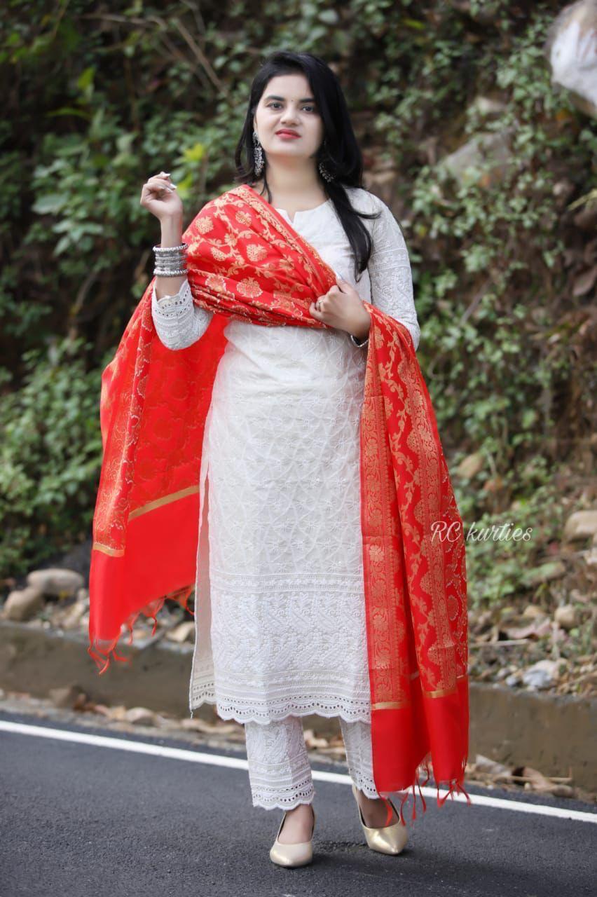Buy Off White Chikankari Suit Set Online @best Price in India – Kaajh