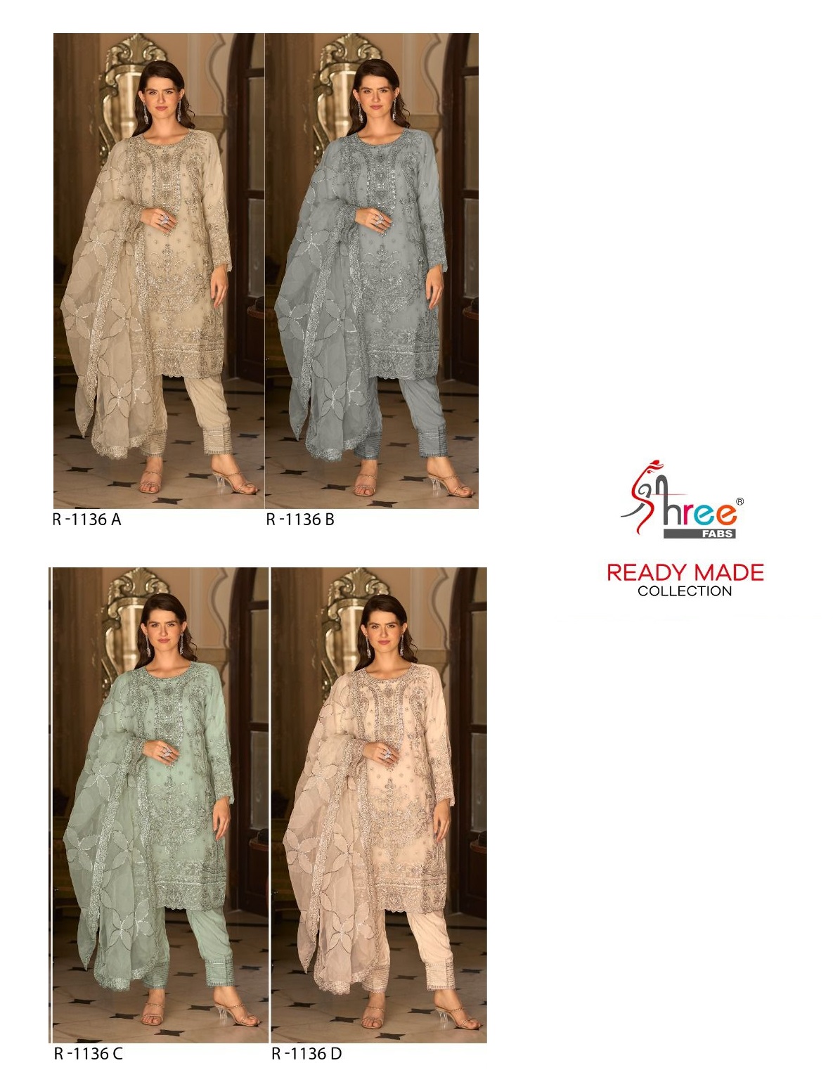 SHREE FABS R 1136 A TO D READYMADE SALWAR SUITS