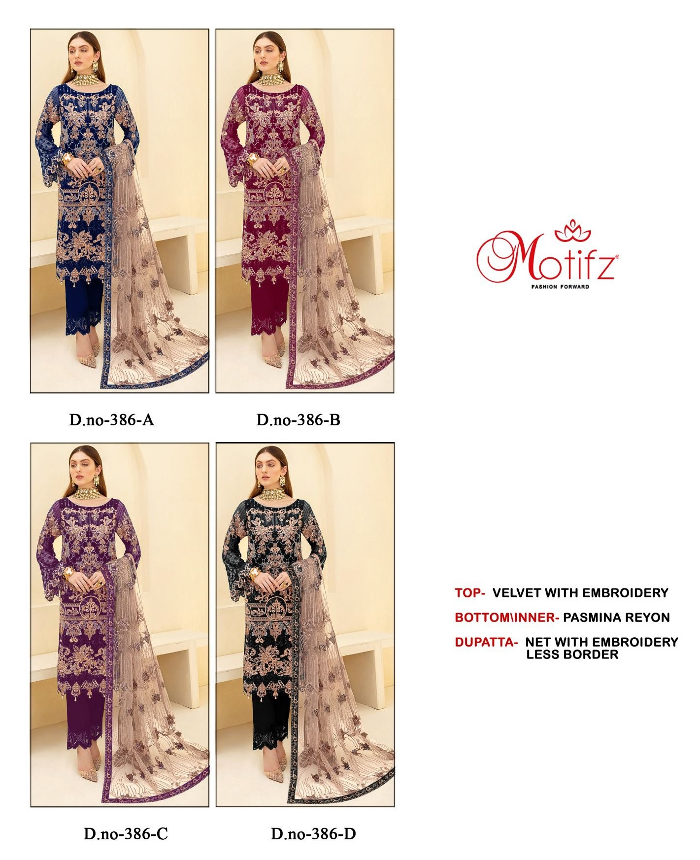 MOTIFZ 386 A TO D VELVET PAKISTANI SUITS IN INDIA