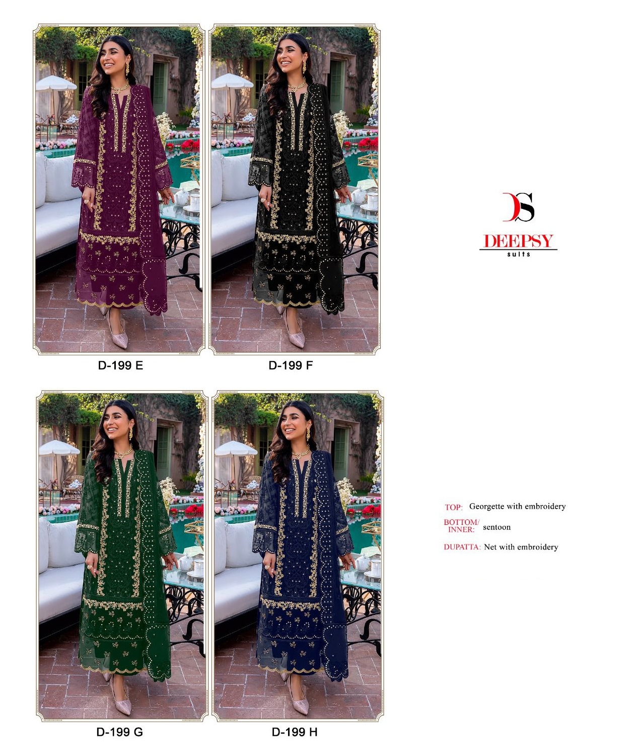 DEEPSY SUITS D 199 E TO H PAKISTANI SUITS IN INDIA