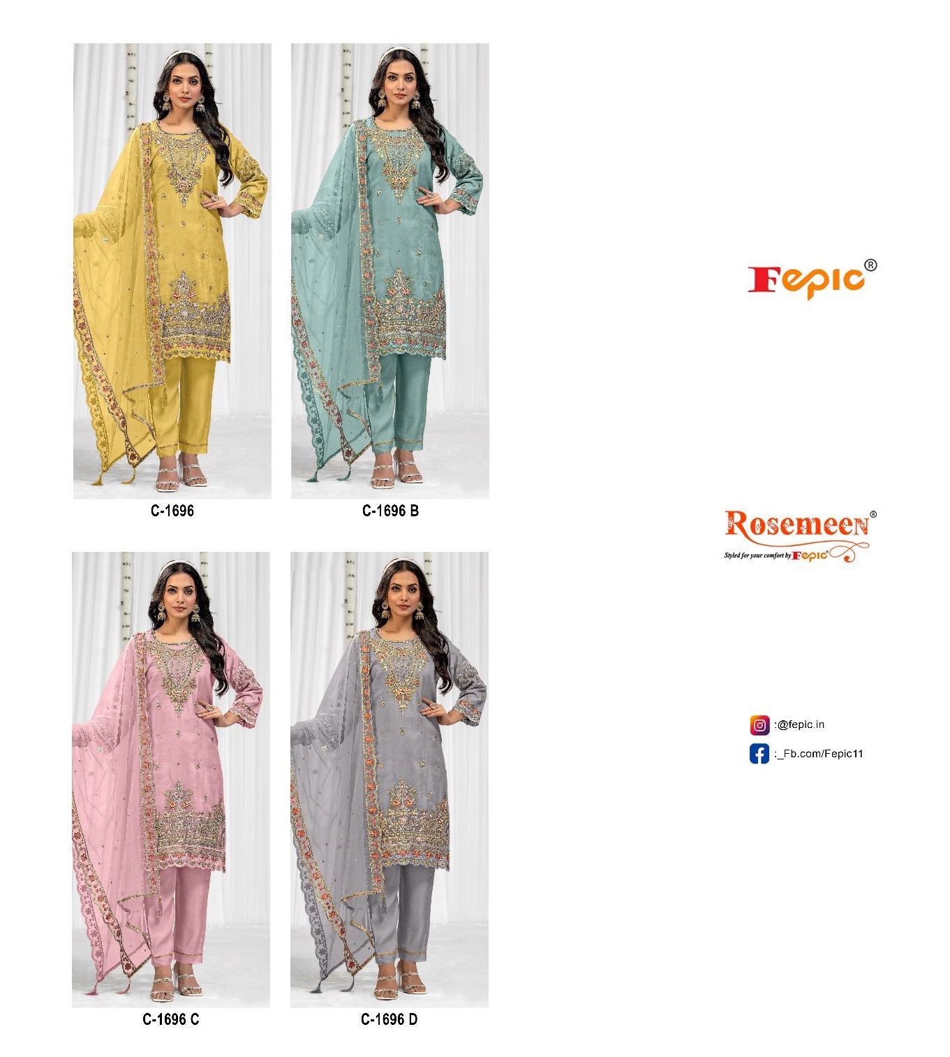 FEPIC C 1696 A TO D ROSEMEEN PAKISTANI SUITS