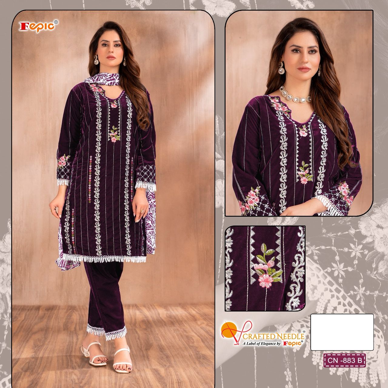 FEPIC CN 883 B CRAFTED NEEDLE READYMADE SALWAR SUITS