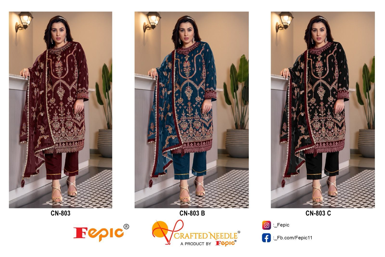 FEPIC CRAFTED NEEDLE CN 803 ORGANZA PAKISTANI SALWAR SUIT IN SURAT