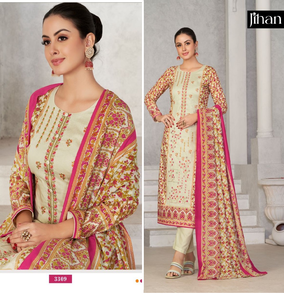 Printed Cotton Pakistani Suit in Peach : KJL130