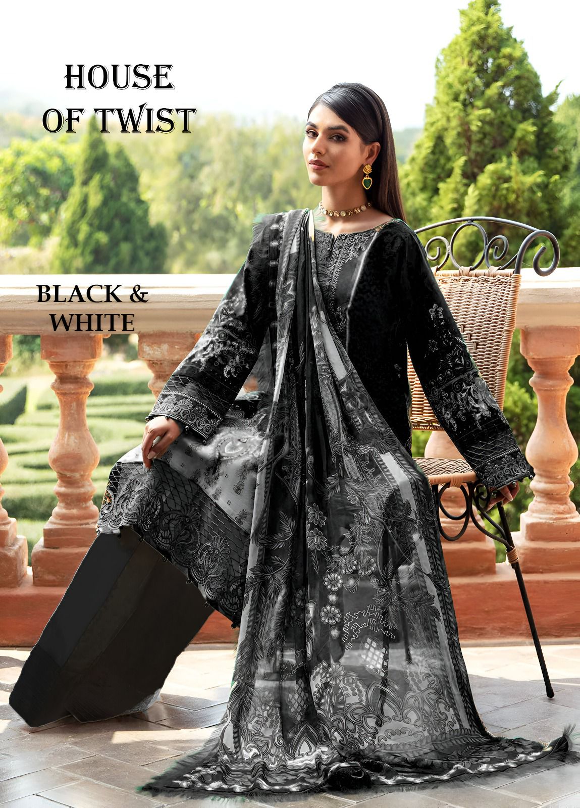 HOUSE OF TWIST BLACK AND WHITE LAWN KARACHI SUITS
